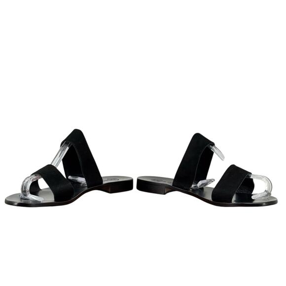 Da Costanzo Capri Double Strap Leather Sandal Slide Flats 40 Women's Black Italy - Picture 8 of 11